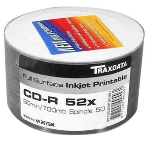 50 x Ritek Traxdata 52x Full Face White Inkjet Printable Blank CD-R CDR Discs - Picture 1 of 1