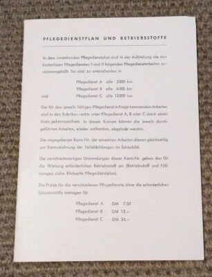 BMW 60er Jahre Pflegedienstplan und Betriebsstoffe - Bild 1 von 3
