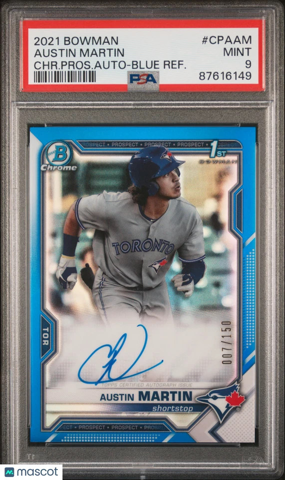 2021 1st Bowman Chrome Blue Refractor Autograph PSA 9 Austin Martin /150 - Image 1 of 1