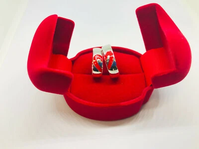 Anello fede Argento 925 lui lei san Valentino fidanzameto cuore smalto rosso - Immagine 1 di 4