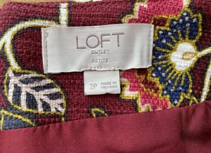 LOFT Skirt Knee Length Straight Pencil Burgundy Red Floral Size 2P Gorgeous Boho - Picture 1 of 11