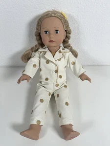 Pottery Barn Kids Gotz Puppe blonde Haare Zöpfe 18" gold gepunktet Pyjama - Bild 1 von 6