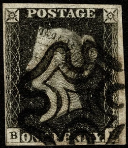 GB QV 1d, Penny Black, Platte 6 BL, 4 Ränder. Knackiger schwarzer MX.  V Fine - Bild 1 von 2