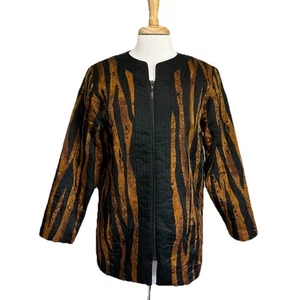 Bob Mackie 100% Seide Steppjacke Wearable Art Animal Print Flammen Damen S - Bild 1 von 6