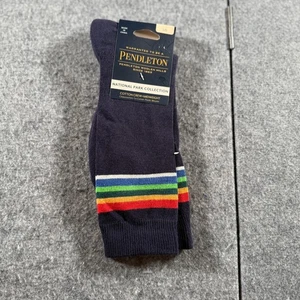 Pendleton National Park Crater Lake Stripe Crew Socks Unisex L Navy Midweight - Picture 1 of 6
