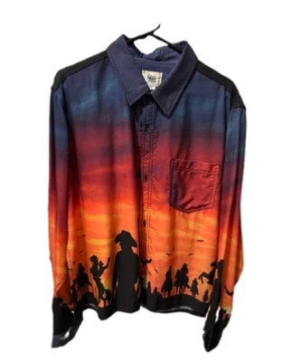 BDG Button Down Shirt Mens LRG Western Cowboy Sunset Graphic Urban Outfitters - Image 1 of 4