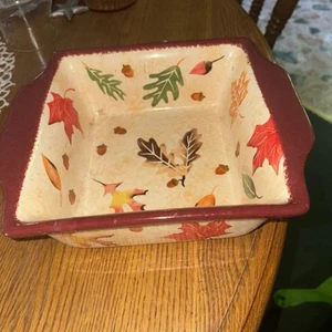 Nantucket Pottery Fall Leaves Stoneware Dish Casserole Square 8” - Picture 1 of 3