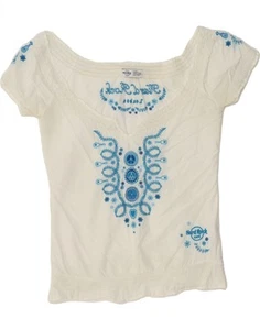 HARD ROCK CAFE Womens London Graphic Blouse Top UK 6 XS White CV03 - Picture 1 of 3