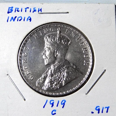 1919-C George V One Rupee, 1 Rupee, KM 524, Silver 0.917 Coin - Image 1 of 4