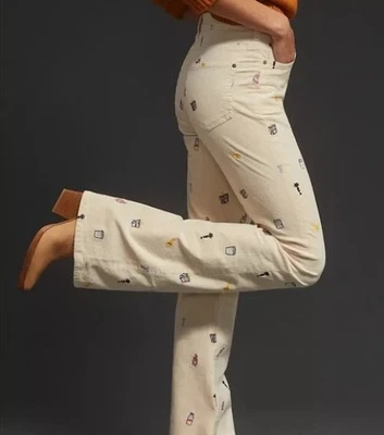 NWT ANTHROPOLOGIE Pilcro The Icon Flare Embroidered Corduroy Pants - Image 1 of 4