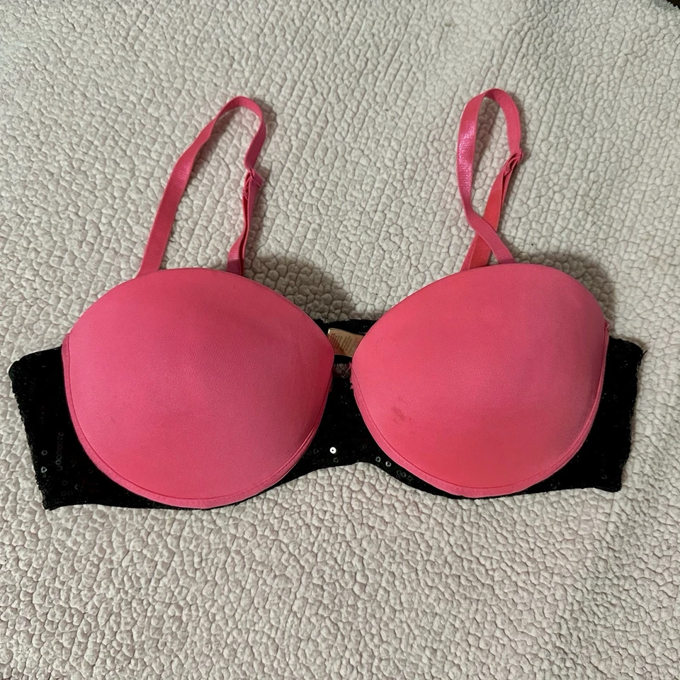 Sujetador push up de lentejuelas rosa intenso Y2K talla 36C Foto 1 de 3