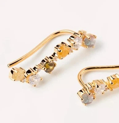 PD Paola orecchini argento placcato oro 18 kt zirconi e labradorite - Immagine 1 di 4