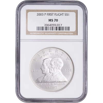 2003 P $1 FIRST FLIGHT Silver Commemorative ~ NGC MS 70 - Brown Label - Image 1 of 2
