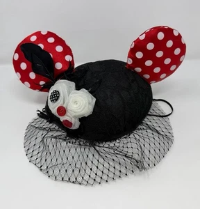 Vintage Disney Parks Minnie Ohr Schleier Hut rot gepunktet schwarz mit Blumen - Bild 1 von 3