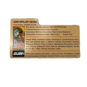GI JOE GRAND SLAM FIGURA DE ACCIÓN TARJETA DE ARCHIVO 1982 1983 espalda marrón ARAH Hasbro - Imagen 1 de 2