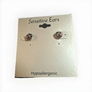Lady Bug Earrings Silver Tone Sensitive Ears Stud Earrings Hypoallergenic - Picture 1 of 3