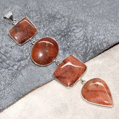 Colgante grande naranja aventurina enchapado en plata 925 4,7" increíble regalo GW Foto 1 de 3