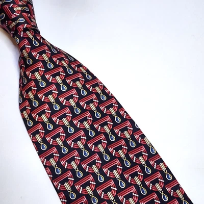Vtg MEETING STREET  Necktie Black Deco Design ITALY  100% Silk 4" x 58.5" - Image 1 of 4