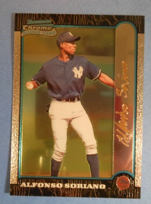 1999 Bowman CHROME GOLD VERSION Rookie RC #350 Alfonso Soriano Yankees Centered - Image 1 of 4