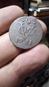 Dutch Netherlands Colonial VOC Duit 1751 WestfriesLand NewYork Penny Coin a.123 - Picture 1 of 2