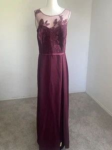 Oleg Cassini Burgunderrot Spitze Illusion Abendkleid Damengröße 20 formelle Gala " - Bild 1 von 9