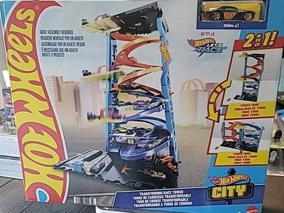 Hot Wheels City Transforming Race Tower 2 In 1 Raceway Track Set 1 Car NEW - Image 1 of 4