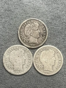 FRISEURGROSCHEN 10C (3er Lot - 1901-O, 1908, 1914-D) SILBER (#14) - Bild 1 von 10