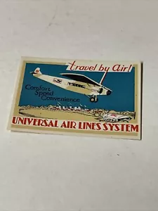 Universal Airways Airline 1930s ORIGINAL Luggage Baggage Tag Label Sticker - Picture 1 of 2