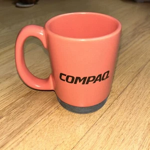 Vintage COMPAQ COMPUTER - Coffee Mug with RUBBER BASE - Heavy SALMON Color - Picture 1 of 5