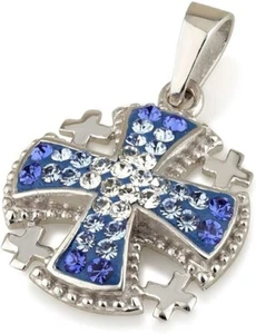 Colgante Cruz de Jerusalén Piedras Preciosas Plata Esterlina 925 Elementos de Swarovski - Imagen 1 de 3