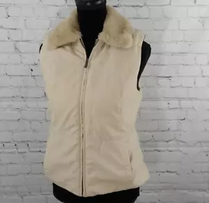 Ann Taylor Womens Tan Full Zip Faux Fur Collared Soft Outdoor Vest Size Small - Picture 1 of 7