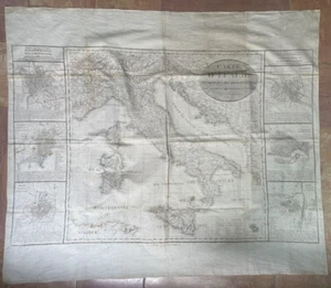 ITALIA 1820 por NICOLAS MAIRE MAPA PICTÓRICO GRANDE SOBRE LINO - Imagen 1 de 9