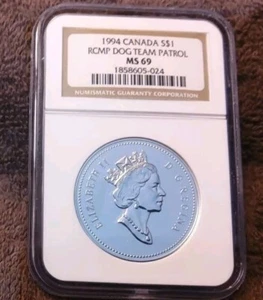 1994 Canada (Rcmp Dog Team Patrol) Silver Dollar Highest Graded at NGC MS69! - Picture 1 of 2