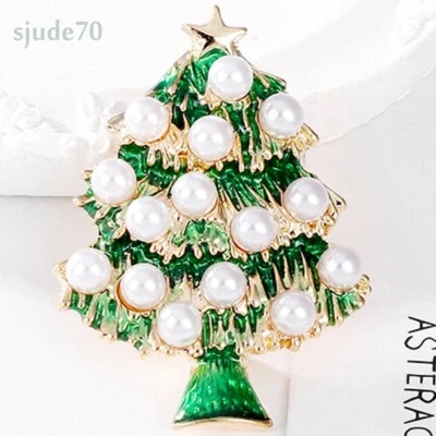 Broches de árbol de Navidad esmaltados vintage broche de perlas prendedor fiesta joyería regalo solapa Foto 1 de 4