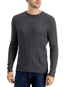 Men's Charcoal Gray Club Room 100% Cotton Crew Neck Cable Knit Sweater, Size L - Picture 1 of 6