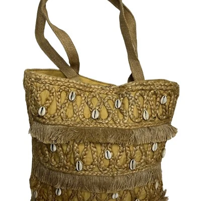 Salt + Umber Isla Jute Seashell Beach Straw Tote Bag With Fringe - Image 1 of 4