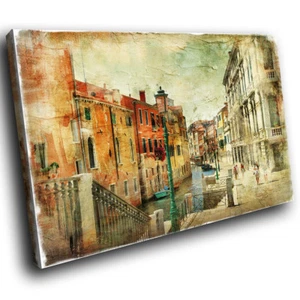 SC641 Vintage Venedig Gondel Retro Landschaft Leinwand Wandbild großes Bild Druck - Bild 1 von 6