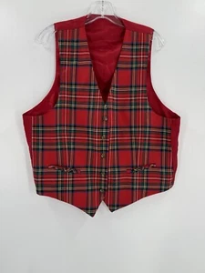 Gilet VINTAGE uomo 44 tartan rosso reversibile western lana peggiorata bottoni anni 90 - Foto 1 di 12