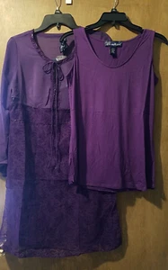SUSAN GARVER  WOMANS BEADED PURPLE TUNIC WITH TANK TWIN SET NWT - Picture 1 of 12