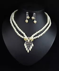 Set 2 Tlg Perlenkette Ohrringe Kette Collier Perlen Strass Halskette - Bild 1 von 1