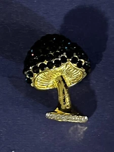Gold Tone Mushroom Pin Tie Tack Brooch with Amethyst & Clear Rhinestones - Picture 1 of 4