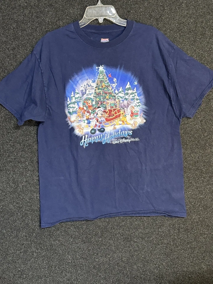 Camiseta Gráfica Navidad Azul Marino Felices Fiestas Parques Disney WDW Talla XL Foto 1 de 4