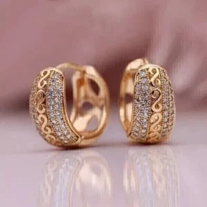 14K Rose Gold Plated In 1.50Ct Round Cut Simulated Diamond Women's Hoop Earrings - Picture 1 of 5