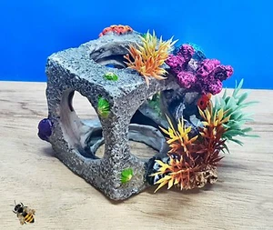 Coral Aquarium Ornament Rock Cube Fish Tank Decoration Bowl Cave Hide Plant - Picture 1 of 3