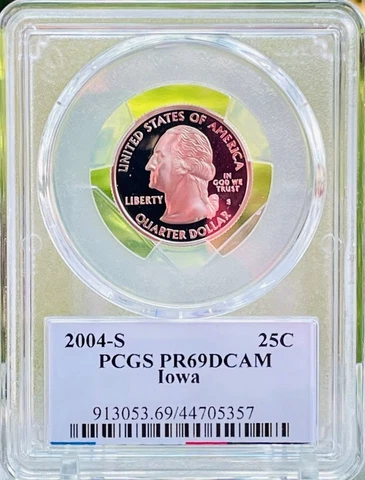 2004 IOWA State Quarter 2004-S 25c PROOF COIN PCGS PR69 DCAM Deep Cameo Cover