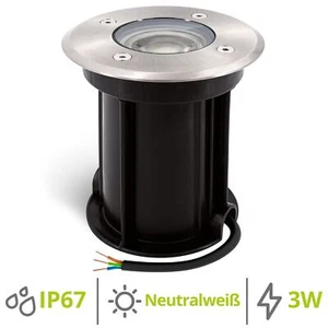 BORU Bodeneinbaustrahler aussen IP67 GU10 LED 3W neutralweiß Spot befahrbar rund - Bild 1 von 7