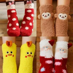 Cute Cartoon Unisex Coral Fleece Animal Warm Sleep Fluffy Winter Floor Socks NEW - Picture 1 of 17