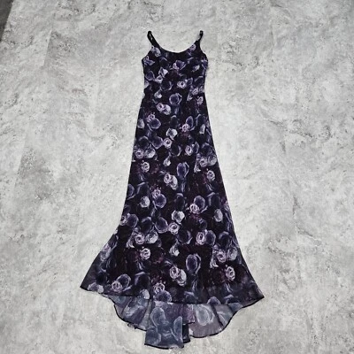 Vintage 80s ZUM ZUM Maxi Dress Train Purple Floral Y2k SIZE 7/8 Has Stains - Image 1 of 4