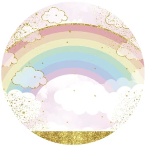 RAINBOW GOLD GLITTER SKY CLOUDS RED YELLOW BLUE GREEN PARTY ROUND BIRTHDAY - Picture 1 of 2