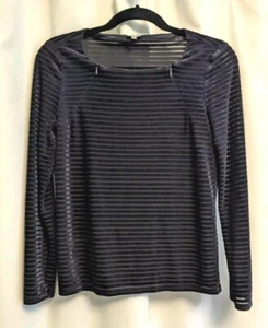 Armani Collezioni Dark Blue Velvet stretch top stripe Zip long sleeve Size 8 - Picture 1 of 11